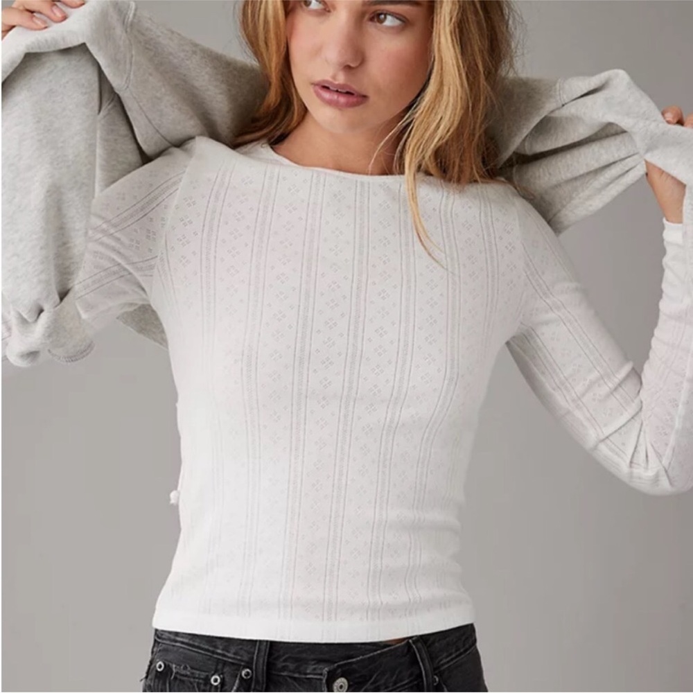 AE - Grey Hey Baby Pointelle Top